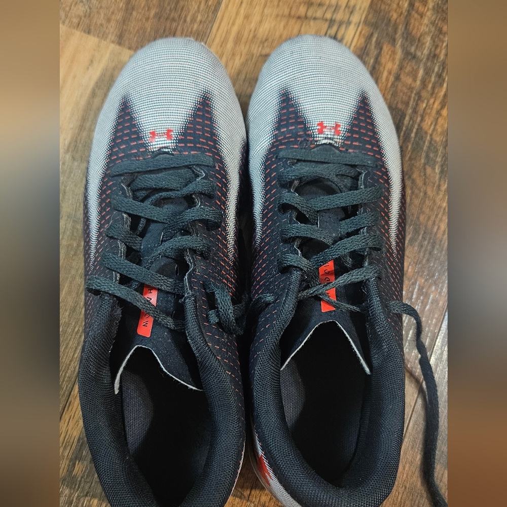 Under Armour Kids Black and Gray Athletic Sneakers with Red Accents
